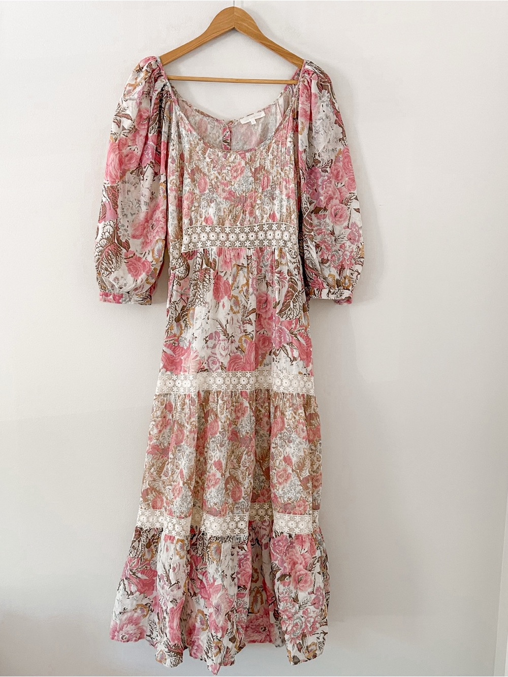 LoveShackFancy Rose and Cream Floral Tiered Maxi Dress - Picture 2 of 12